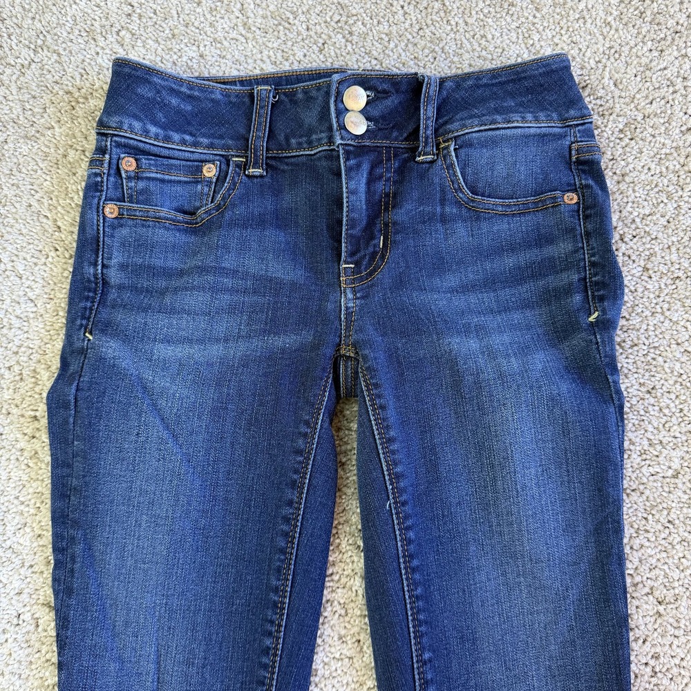 American Eagle Outfitters Artist Flare Jeans Womens 2 Tall Med Wash Blue Denim